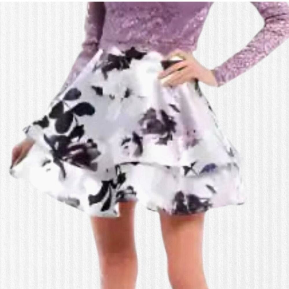 City Studio Skirt Women/Girl‎ SZ 9 Purple Floral Above The Knee Fit + Flare